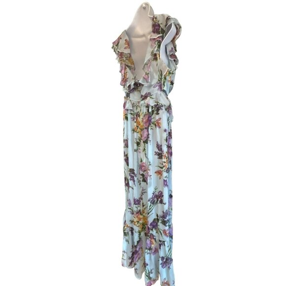 ASOS Design Womens Blue Hi Low Floral Plus Size Dress Side Cut Outs 18 Fairycore - Picture 4 of 6